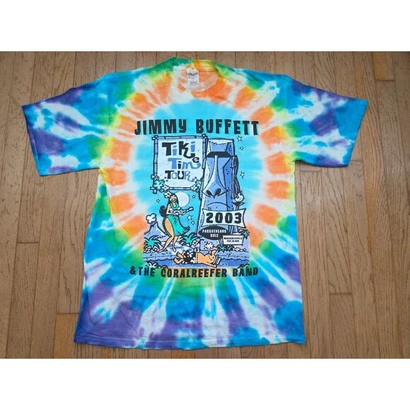 Vintage Jimmy Buffett Shirt Mens L Tie Dye Coralreefer Band Tiki Time Tour 2003 - Picture 1 of 6